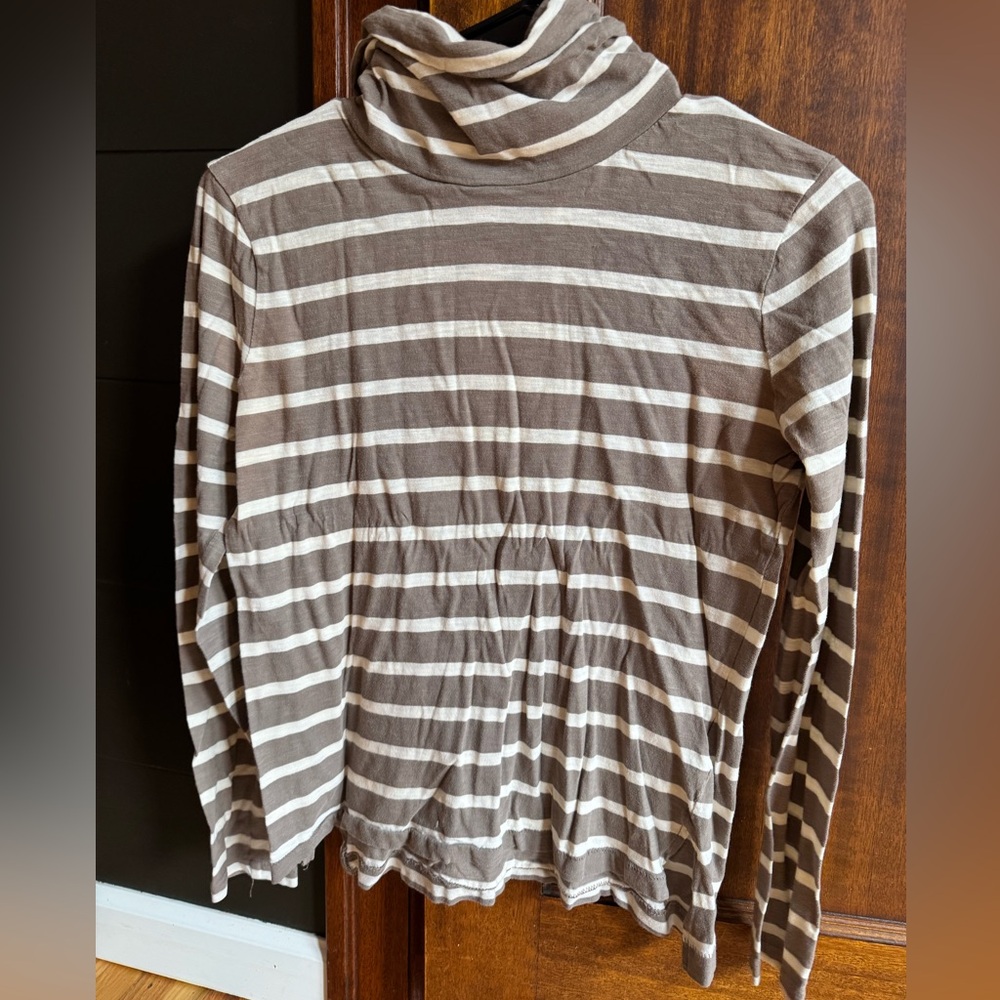 Madewell Cream Ribbed Turtleneck Fitted Long Sleeve Top